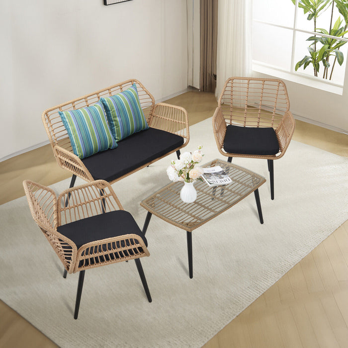 Modern 4 - Piece Rattan Table and Chair Patio Furniture Set for Relaxation - Monsta Online