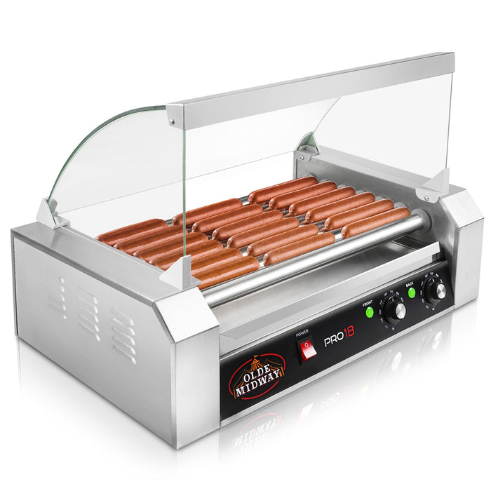 High Capacity 18 Hot Dog Roller Grill Cooker Machine with Glass Shield - Monsta Online