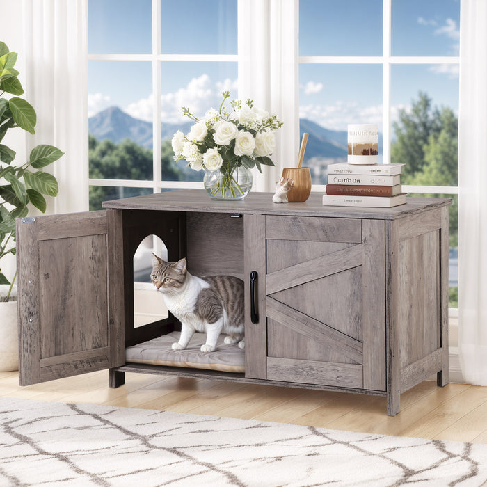 Modern Cat Litter Box Enclosure Furniture with Elegant Barn - Style Door - Monsta Online