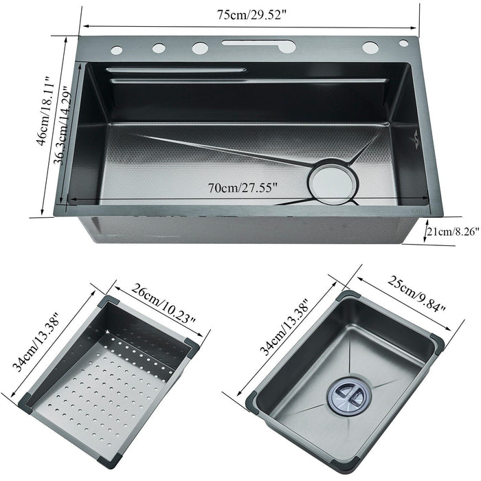 Modern 29.5" Stainless Steel Drop - In Waterfall Kitchen Sink with Pull Down Faucet - Monsta Online