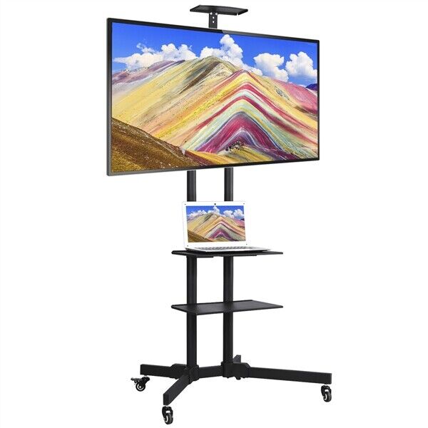 Height Adjustable Rolling TV Stand with Storage Shelves for 32–75 Inch Screens - Monsta Online
