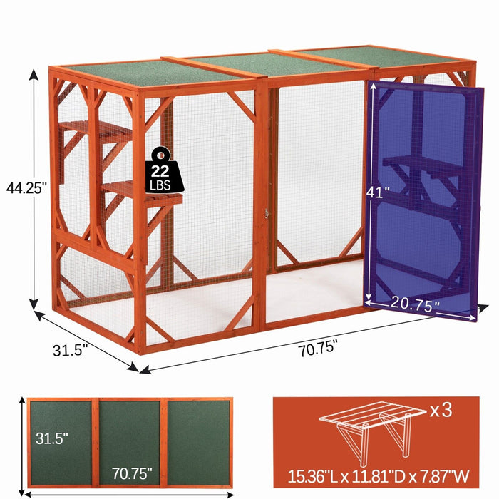Large Wooden Catio Outdoor Cat Enclosure for Multiple Cats and Playtime Freedom - Monsta Online