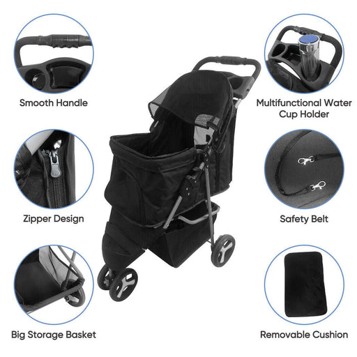 Premium Foldable 3 Wheel Pet Stroller with Cup Holder for Dogs and Cats - Monsta Online