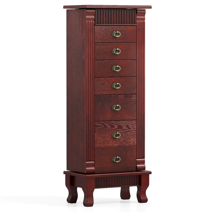 Luxury Wooden Jewelry Armoire with Mirror – 7 Drawers, Necklace Hooks & Lift - Top Storage - Monsta Online