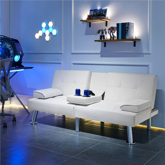 3 - in - 1 Convertible Futon Sofa Bed with Cup Holders and Plush Pillows - Monsta Online