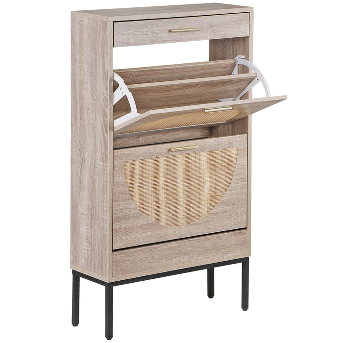 Modern Shoe Cabinet with Rattan Flip Drawers and Metal Frame - Monsta Online
