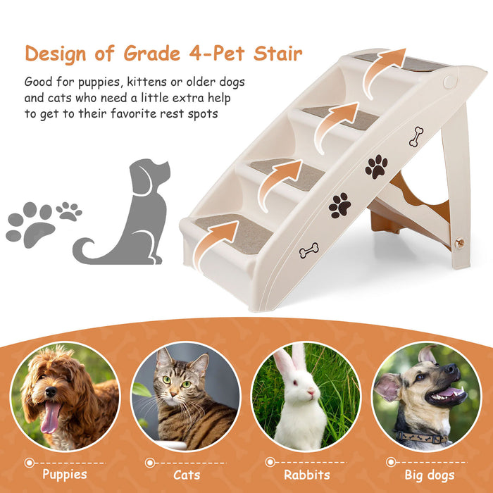 Non - Slip 4 - Steps Foldable Dog Stairs with Sturdy Support Frame for High Beds - Monsta Online