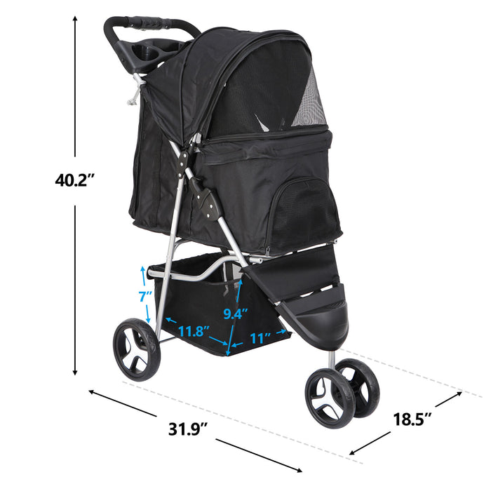 Premium Foldable 3 Wheel Pet Stroller with Cup Holder for Dogs and Cats - Monsta Online