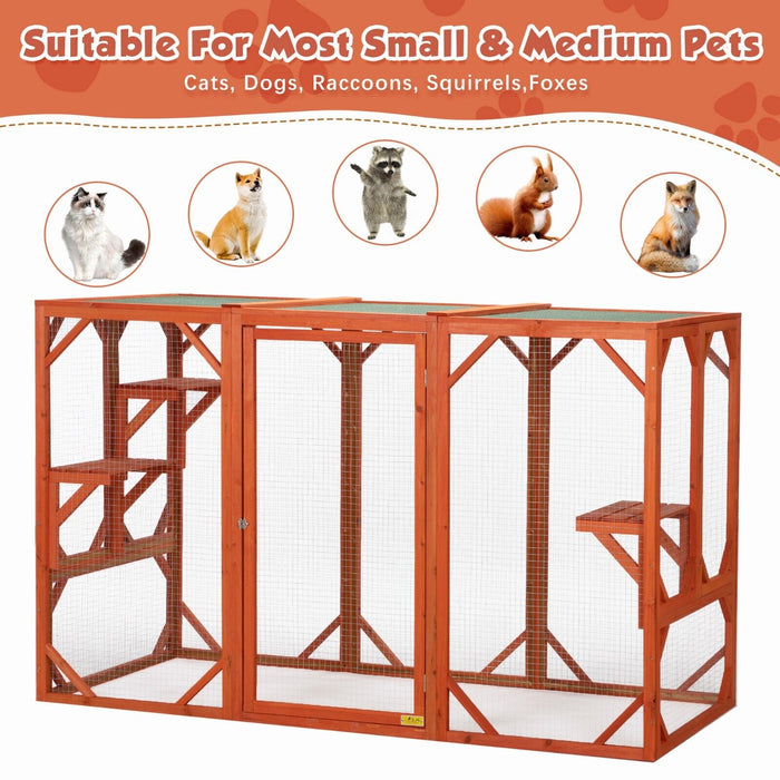 Large Wooden Catio Outdoor Cat Enclosure for Multiple Cats and Playtime Freedom - Monsta Online
