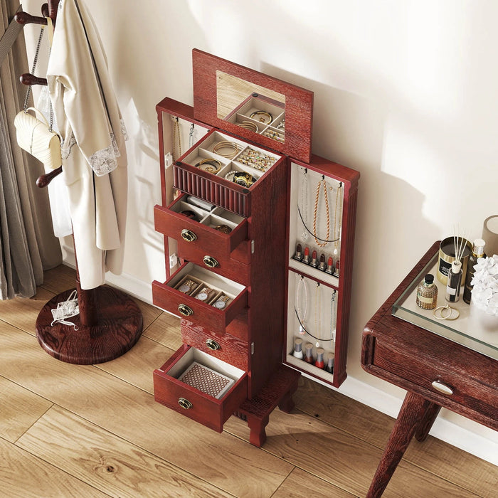Luxury Wooden Jewelry Armoire with Mirror – 7 Drawers, Necklace Hooks & Lift - Top Storage - Monsta Online