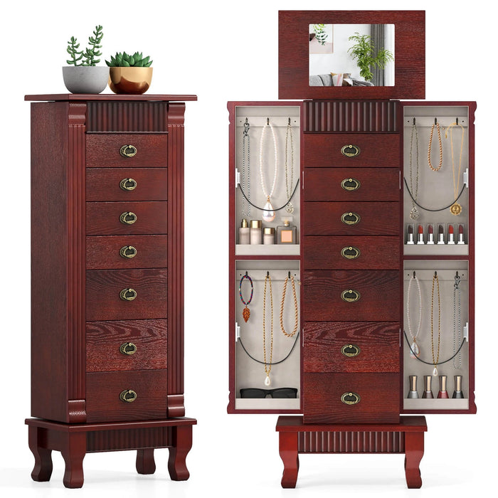 Luxury Wooden Jewelry Armoire with Mirror – 7 Drawers, Necklace Hooks & Lift - Top Storage - Monsta Online