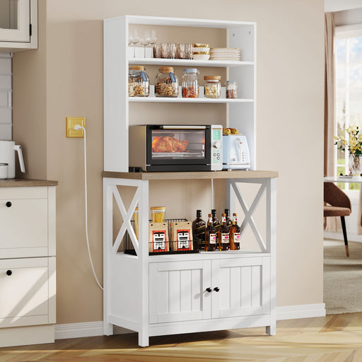 5 - Tier Kitchen Baker’s Rack with Power Outlet – Microwave and Coffee Bar Stand - Monsta Online