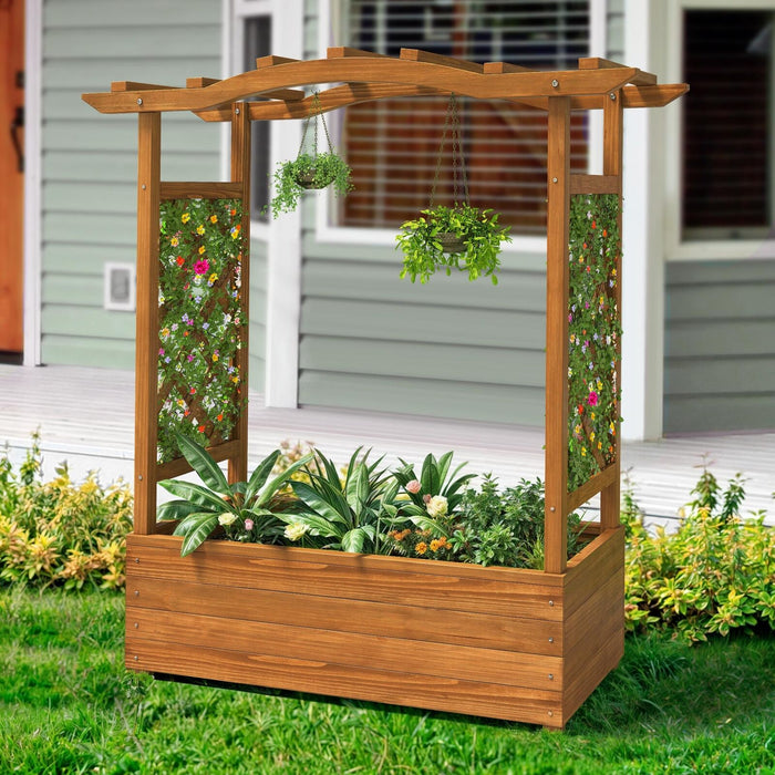 Elevated Wooden Garden Bed With Trellis & Hanging Roof - Monsta Online