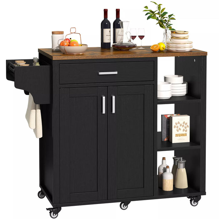 Modern 37" Rolling Kitchen Island Cart Cabinet With Drawer and Shelves - Monsta Online