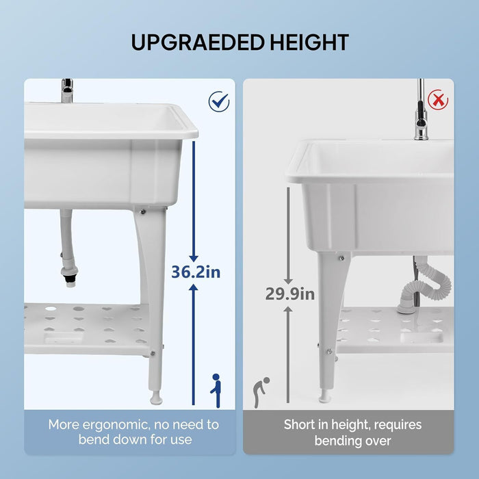 Multi Purpose Utility Laundry Sink with Stainless Steel Faucet and Removable Drainboard - Monsta Online