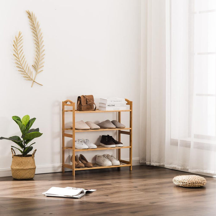 Sturdy 4 Tier Entryway Wooden Shoe Rack Organizer with Open Storage Shelves - Monsta Online