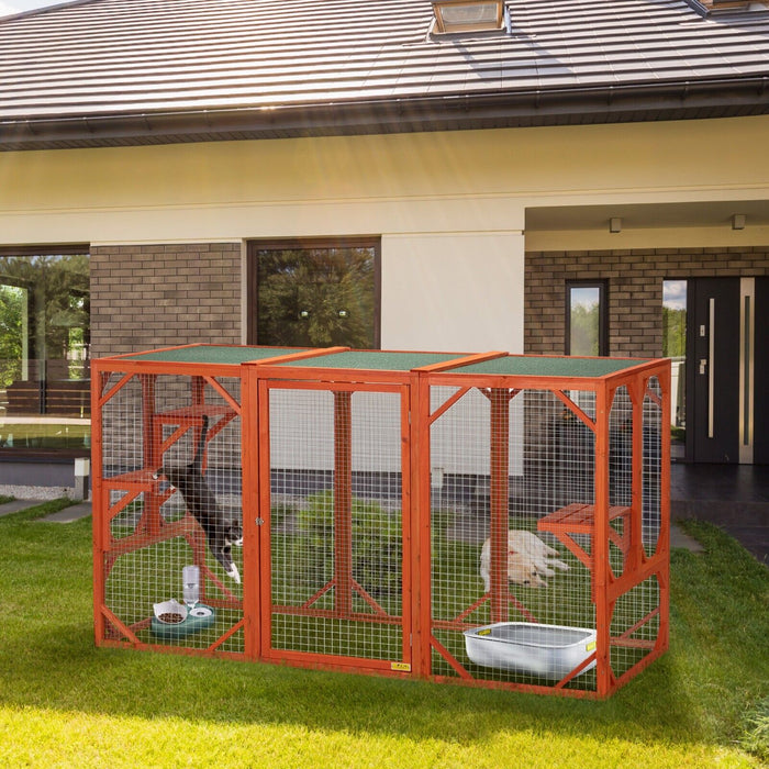 Large Wooden Catio Outdoor Cat Enclosure for Multiple Cats and Playtime Freedom - Monsta Online