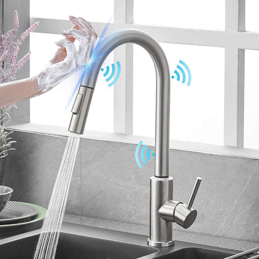 Modern Touch - Activated Kitchen Sink Faucet with Easy Pull Down Spray - Monsta Online