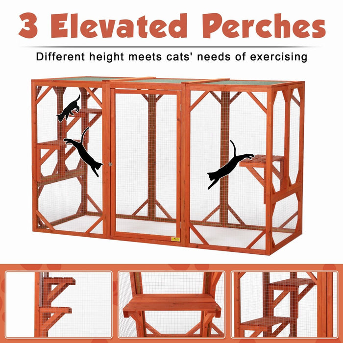 Large Wooden Catio Outdoor Cat Enclosure for Multiple Cats and Playtime Freedom - Monsta Online