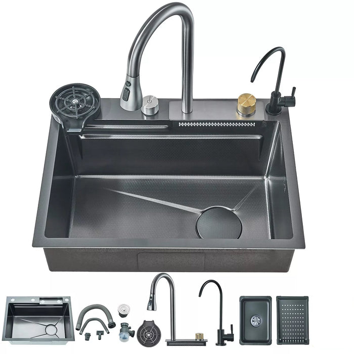 24" Flying Rain Waterfall Kitchen Sink Set with Integrated Faucet and Cup Washer - Monsta Online