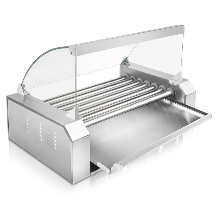 High Capacity 18 Hot Dog Roller Grill Cooker Machine with Glass Shield - Monsta Online