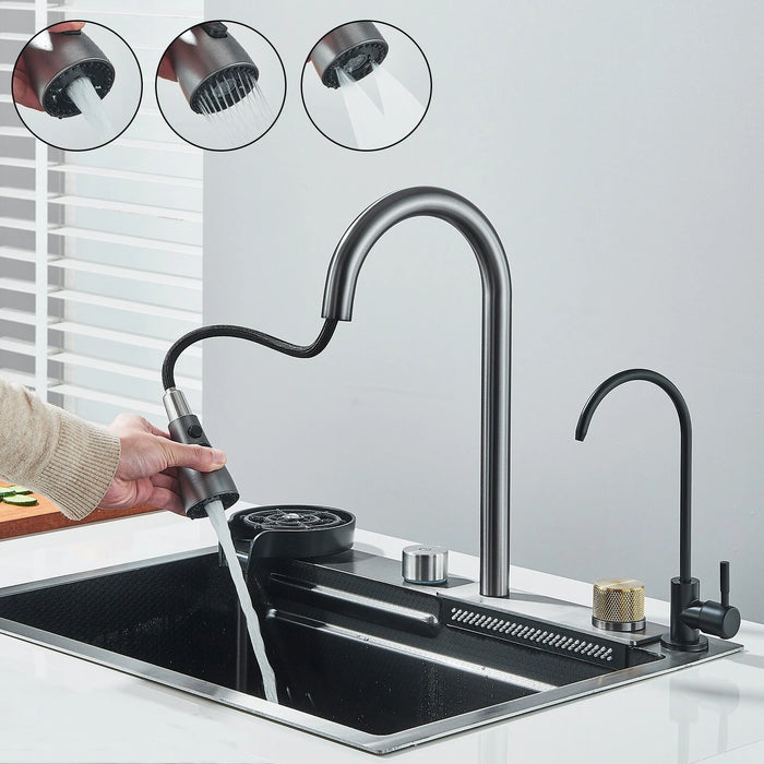 24" Flying Rain Waterfall Kitchen Sink Set with Integrated Faucet and Cup Washer - Monsta Online