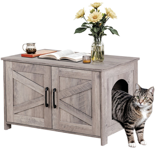 Modern Cat Litter Box Enclosure Furniture with Elegant Barn - Style Door - Monsta Online