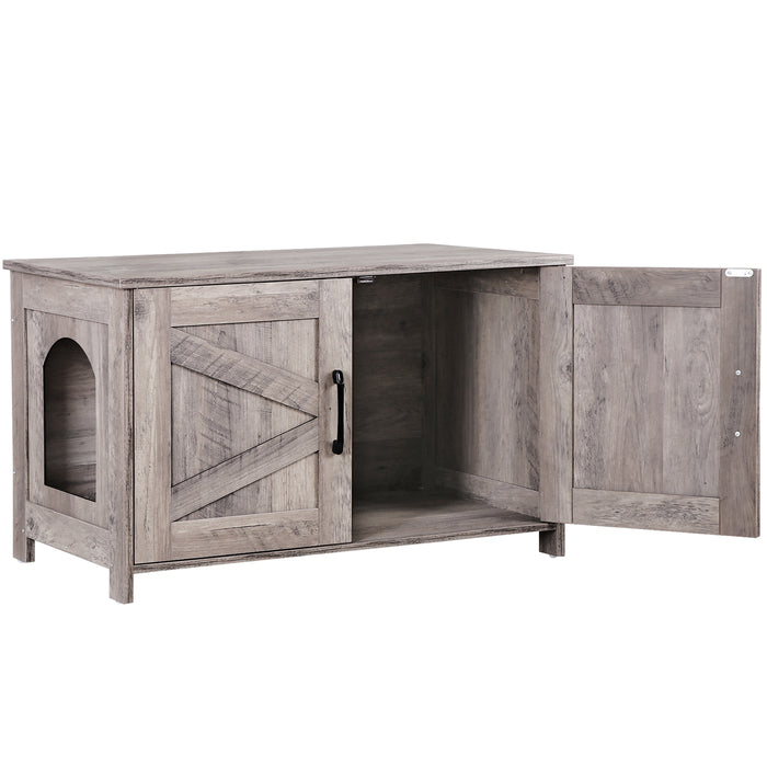 Modern Cat Litter Box Enclosure Furniture with Elegant Barn - Style Door - Monsta Online