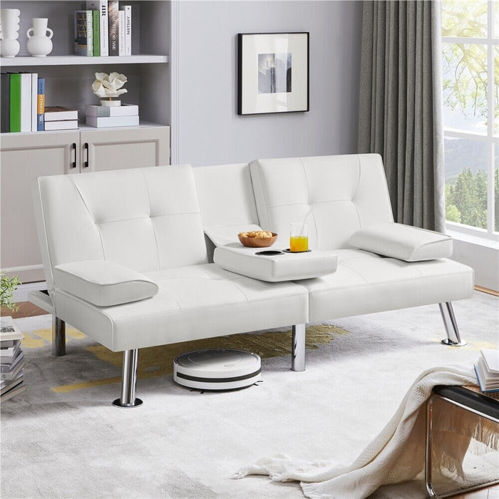 3 - in - 1 Convertible Futon Sofa Bed with Cup Holders and Plush Pillows - Monsta Online