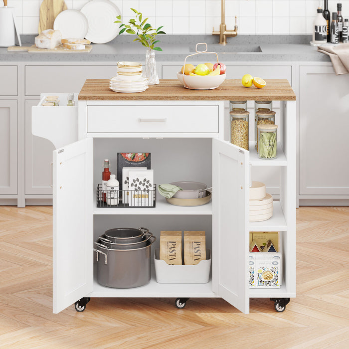 Modern 37" Rolling Kitchen Island Cart Cabinet With Drawer and Shelves - Monsta Online