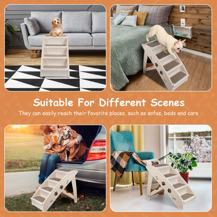 Non - Slip 4 - Steps Foldable Dog Stairs with Sturdy Support Frame for High Beds - Monsta Online