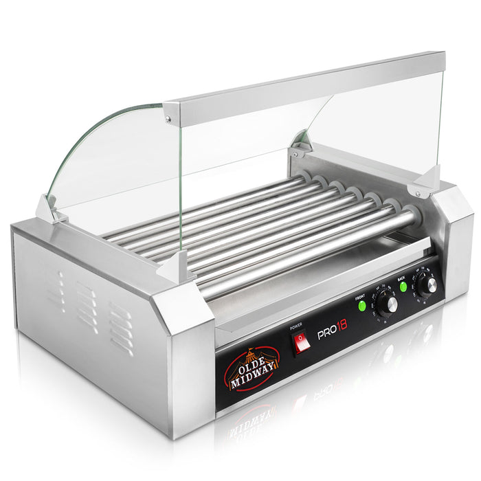 High Capacity 18 Hot Dog Roller Grill Cooker Machine with Glass Shield - Monsta Online