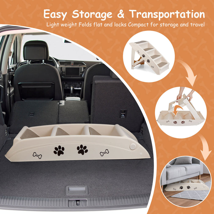 Non - Slip 4 - Steps Foldable Dog Stairs with Sturdy Support Frame for High Beds - Monsta Online