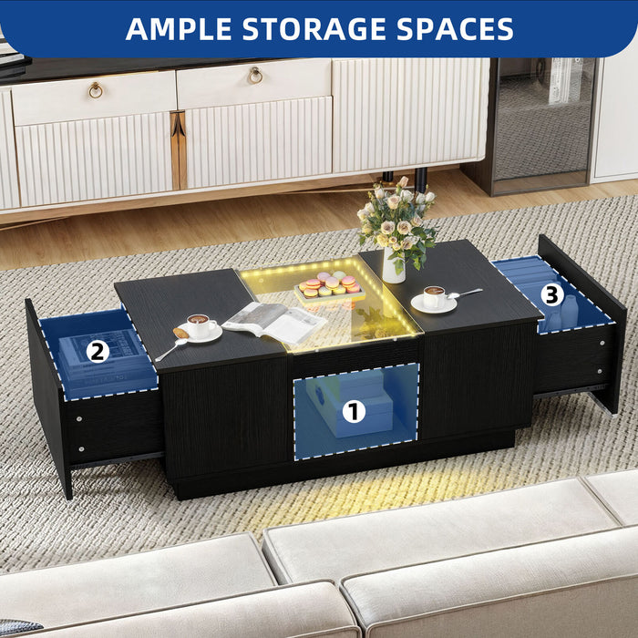 40" Modern LED Coffee Table with Hidden Storage Drawers and Charging Station - Monsta Online