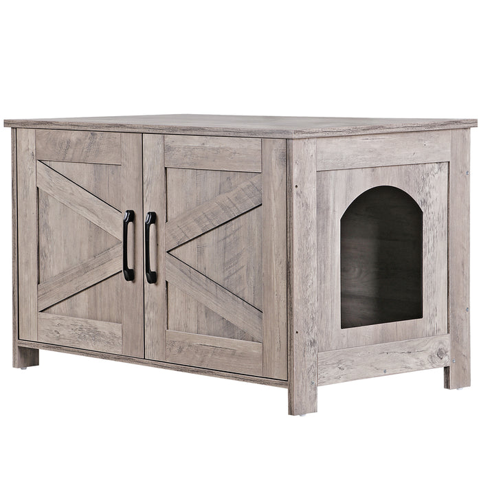 Modern Cat Litter Box Enclosure Furniture with Elegant Barn - Style Door - Monsta Online