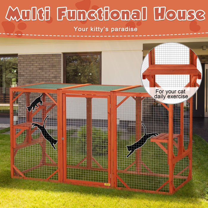 Large Wooden Catio Outdoor Cat Enclosure for Multiple Cats and Playtime Freedom - Monsta Online