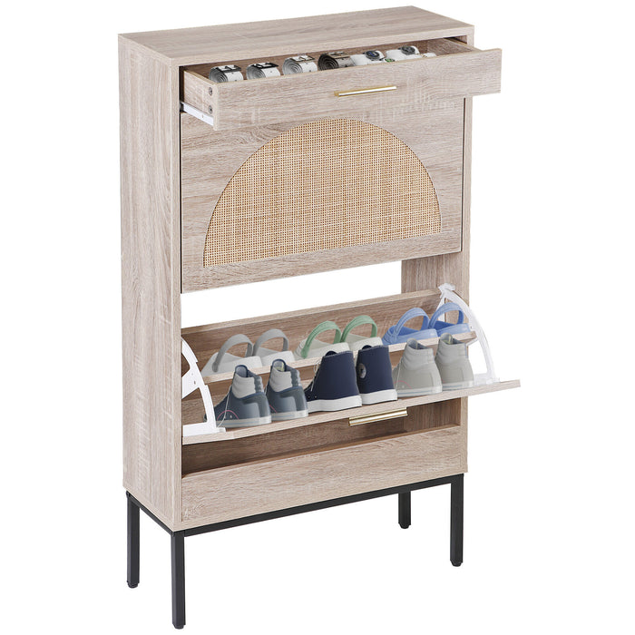 Modern Shoe Cabinet with Rattan Flip Drawers and Metal Frame - Monsta Online