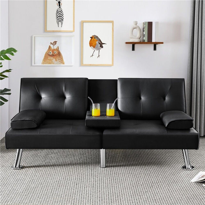 3 - in - 1 Convertible Futon Sofa Bed with Cup Holders and Plush Pillows - Monsta Online