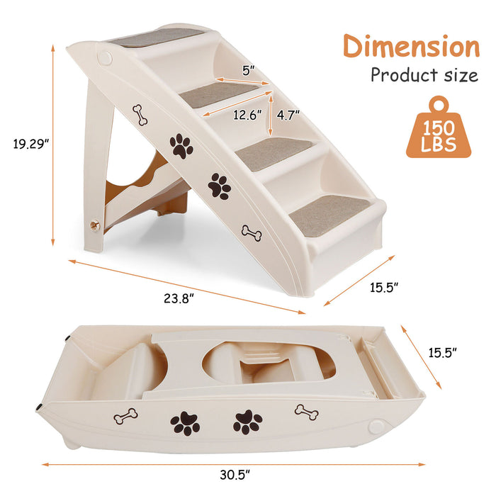 Non - Slip 4 - Steps Foldable Dog Stairs with Sturdy Support Frame for High Beds - Monsta Online