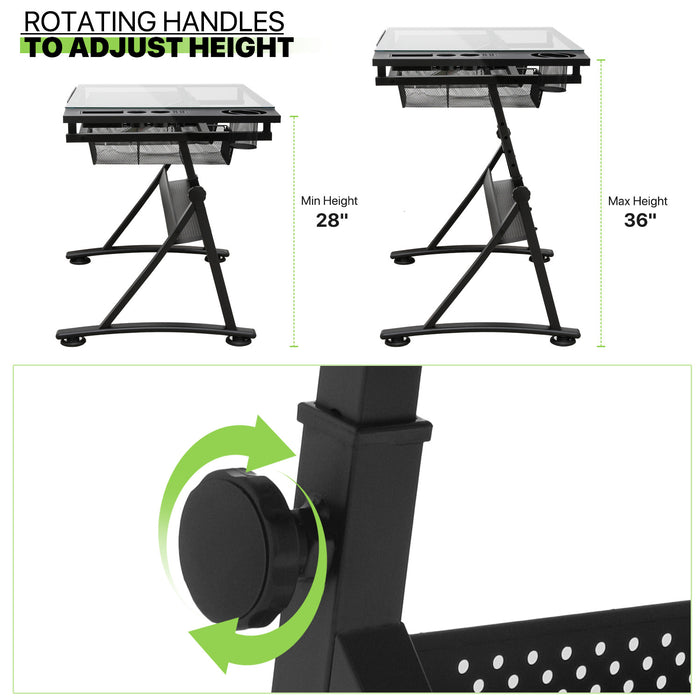 Professional Tempered Glass Drafting Table with Adjustable Angle and Bonus Stool - Monsta Online