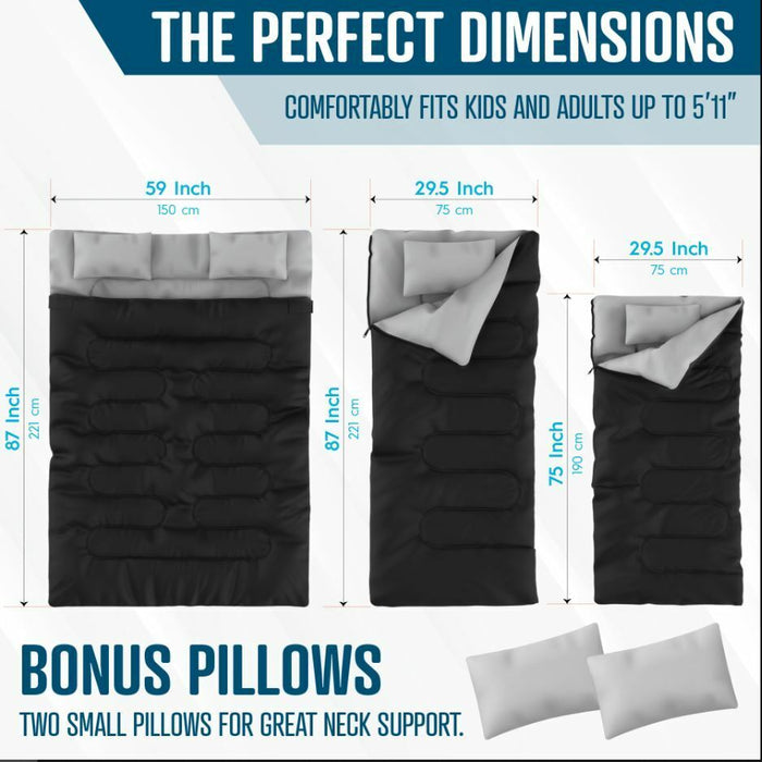 Premium 2 - in - 1 Queen Size Weather Sleeping Bag With 2 Pillows - Monsta Online