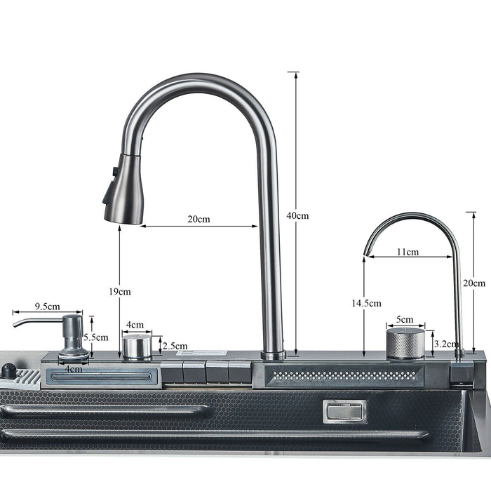 Modern 29.5" Stainless Steel Drop - In Waterfall Kitchen Sink with Pull Down Faucet - Monsta Online