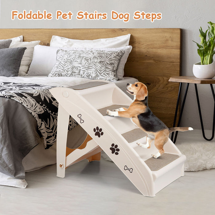 Non - Slip 4 - Steps Foldable Dog Stairs with Sturdy Support Frame for High Beds - Monsta Online