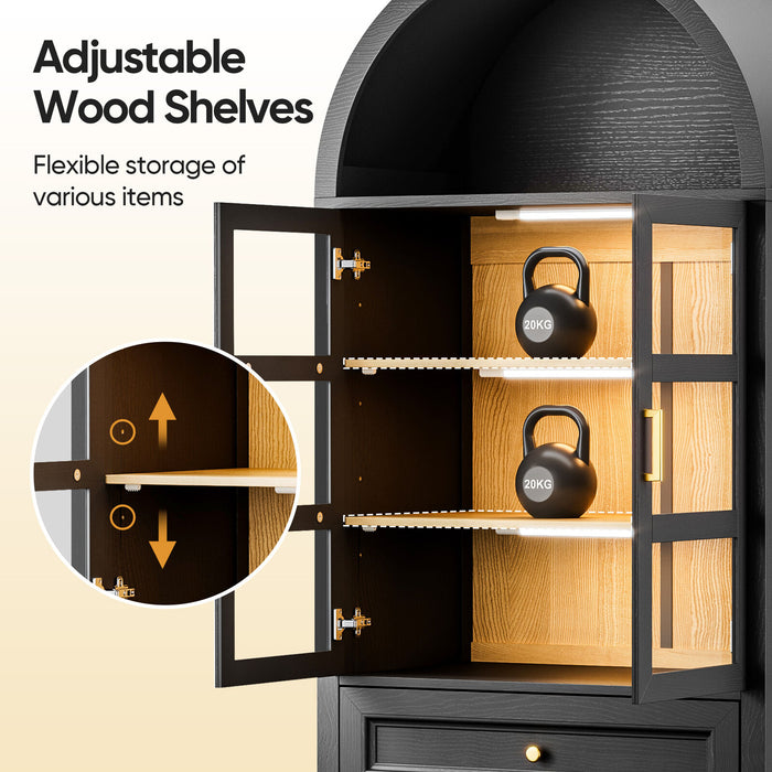 Luxury 71" Wooden Arch Display Storage Cabinet With Glass Doors and LED Lights - Monsta Online