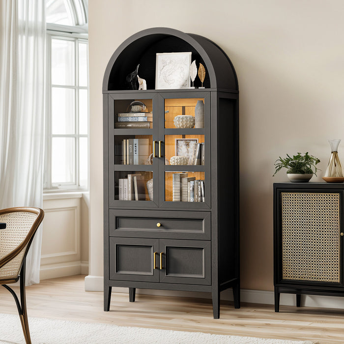 Luxury 71" Wooden Arch Display Storage Cabinet With Glass Doors and LED Lights - Monsta Online