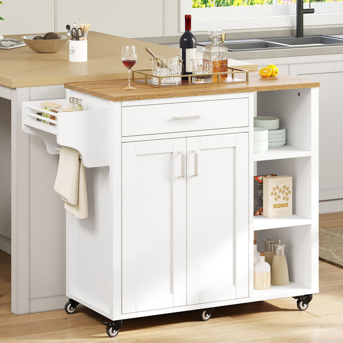 Modern 37" Rolling Kitchen Island Cart Cabinet With Drawer and Shelves - Monsta Online