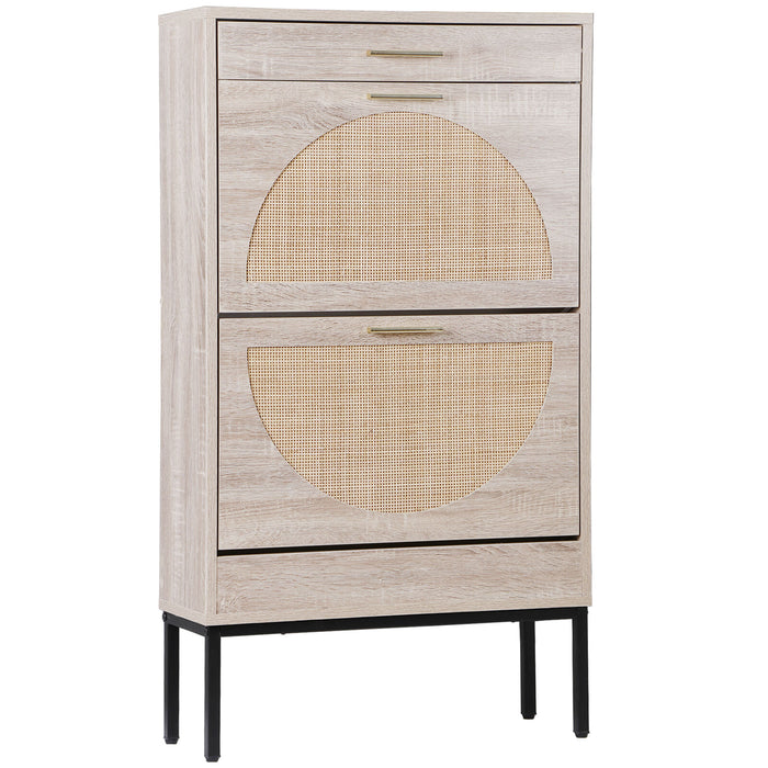 Modern Shoe Cabinet with Rattan Flip Drawers and Metal Frame - Monsta Online