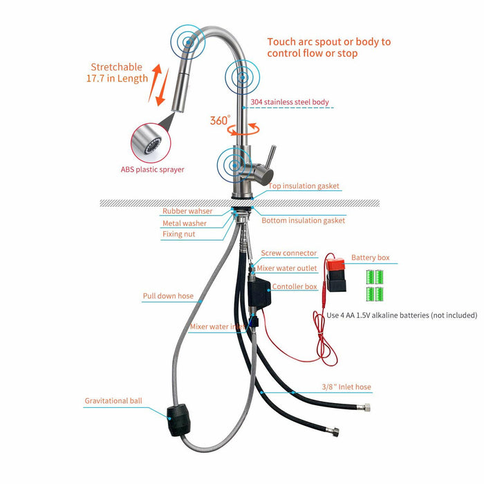 Modern Touch - Activated Kitchen Sink Faucet with Easy Pull Down Spray - Monsta Online