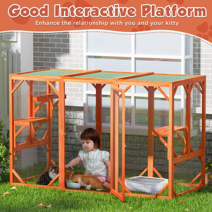 Large Wooden Catio Outdoor Cat Enclosure for Multiple Cats and Playtime Freedom - Monsta Online
