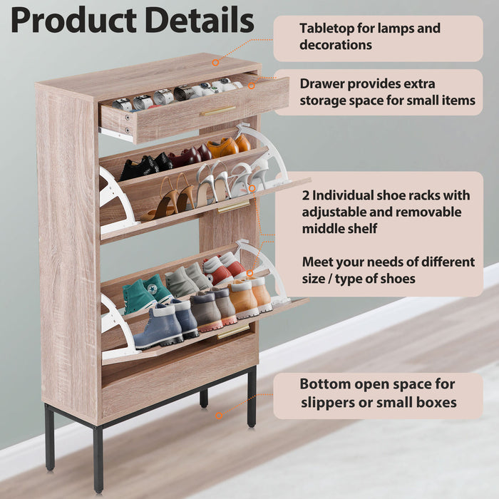 Modern Shoe Cabinet with Rattan Flip Drawers and Metal Frame - Monsta Online